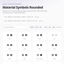 The icon catalog: a search box, outline and filled toggles, and a grid of icon tiles.